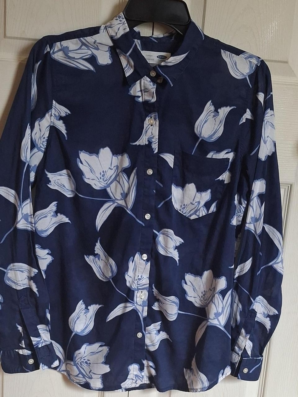 Old Navy Navy Blue and White Floral Button-Down Shirt